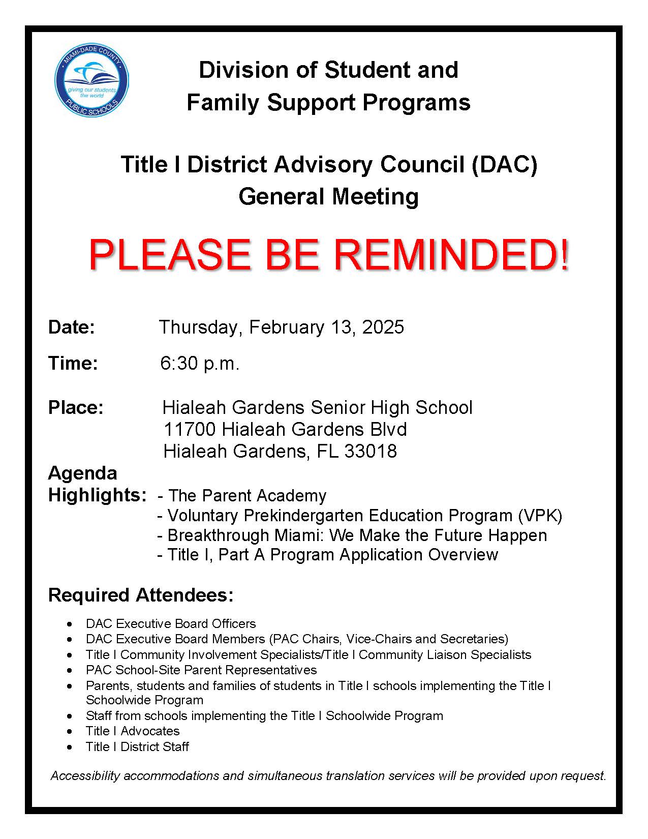 Second Title I DAC General Meeting